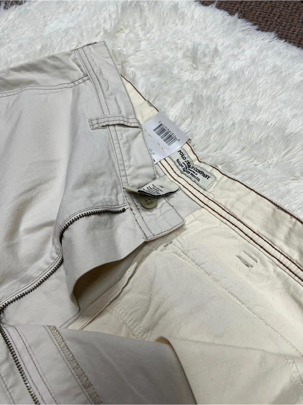 NWT Vintage Polo by Ralph Lauren Light Khaki Cargo Shorts NOS Snap Sewn Pockets